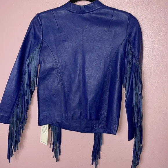 Free People Cleobella Cowgirl Sheep Leather Jacket Navy Rare - Picture 8 of 13